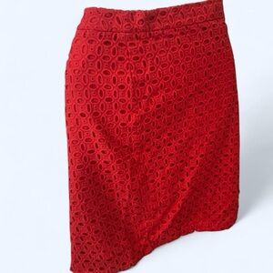 J.Crew The Pencil Skirt Red midi crochet Skirt with zipper back closure 10